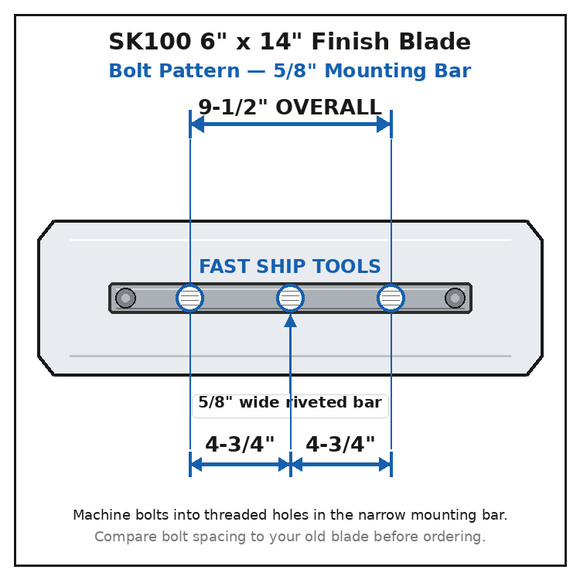36" Power Trowel Blade 6" x 14" Finish (4-Pack) Bolt Pattern