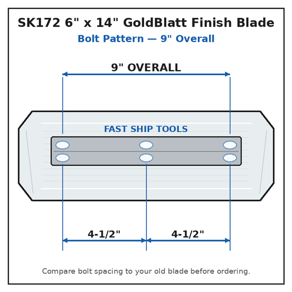 36" Power Trowel Blade 6" x 14" Goldblatt Finish (4-Pack) Bolt Pattern