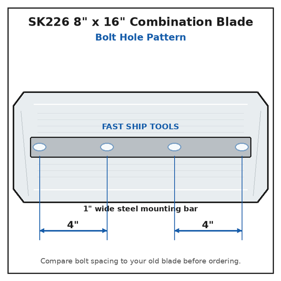 44" Power Trowel Blade 8" x 16" Superior / Husqvarna Combination (4-Pack) Bolt Pattern